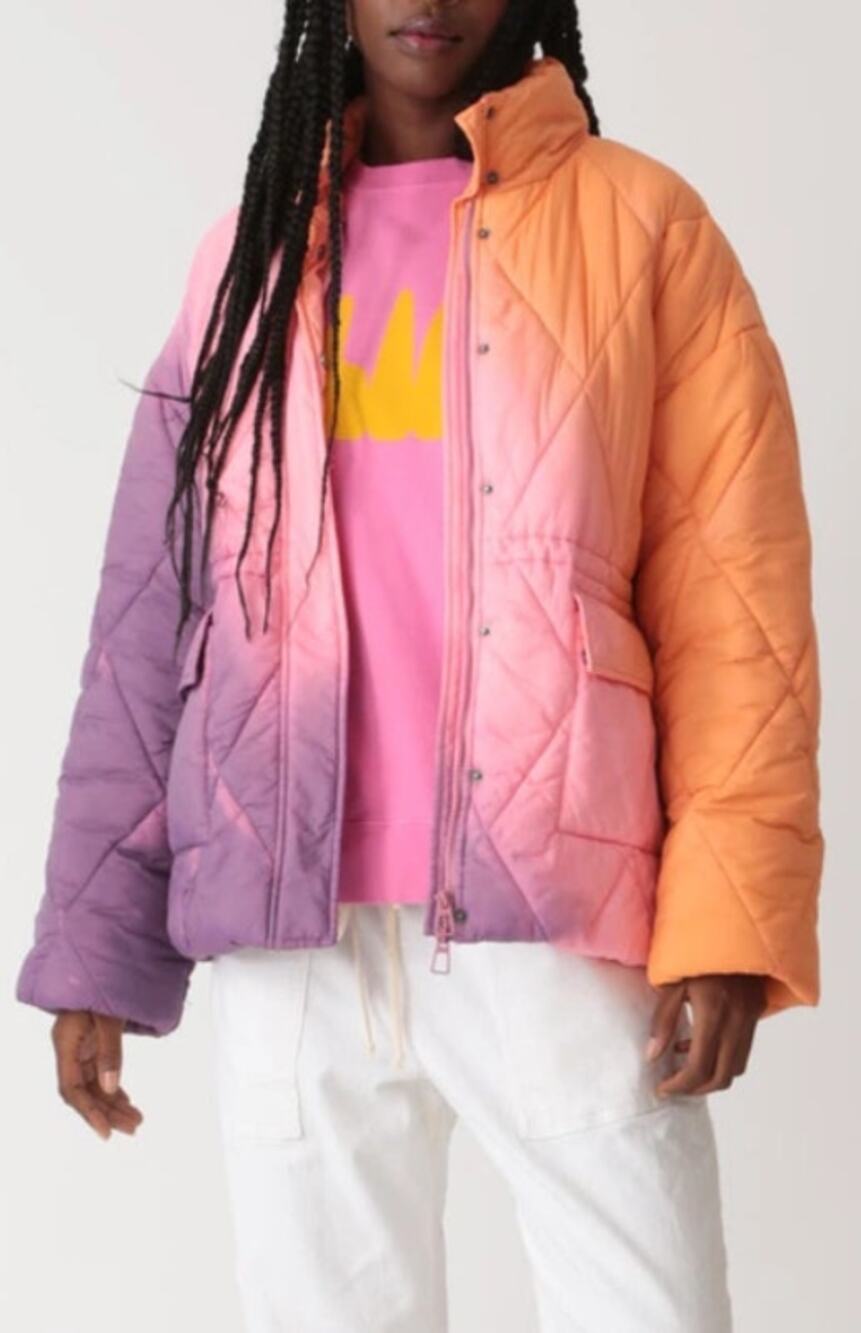 Electric & Rose Aiden Ombré Violet/Melon Quilted Puffer Jacket Womens XS New